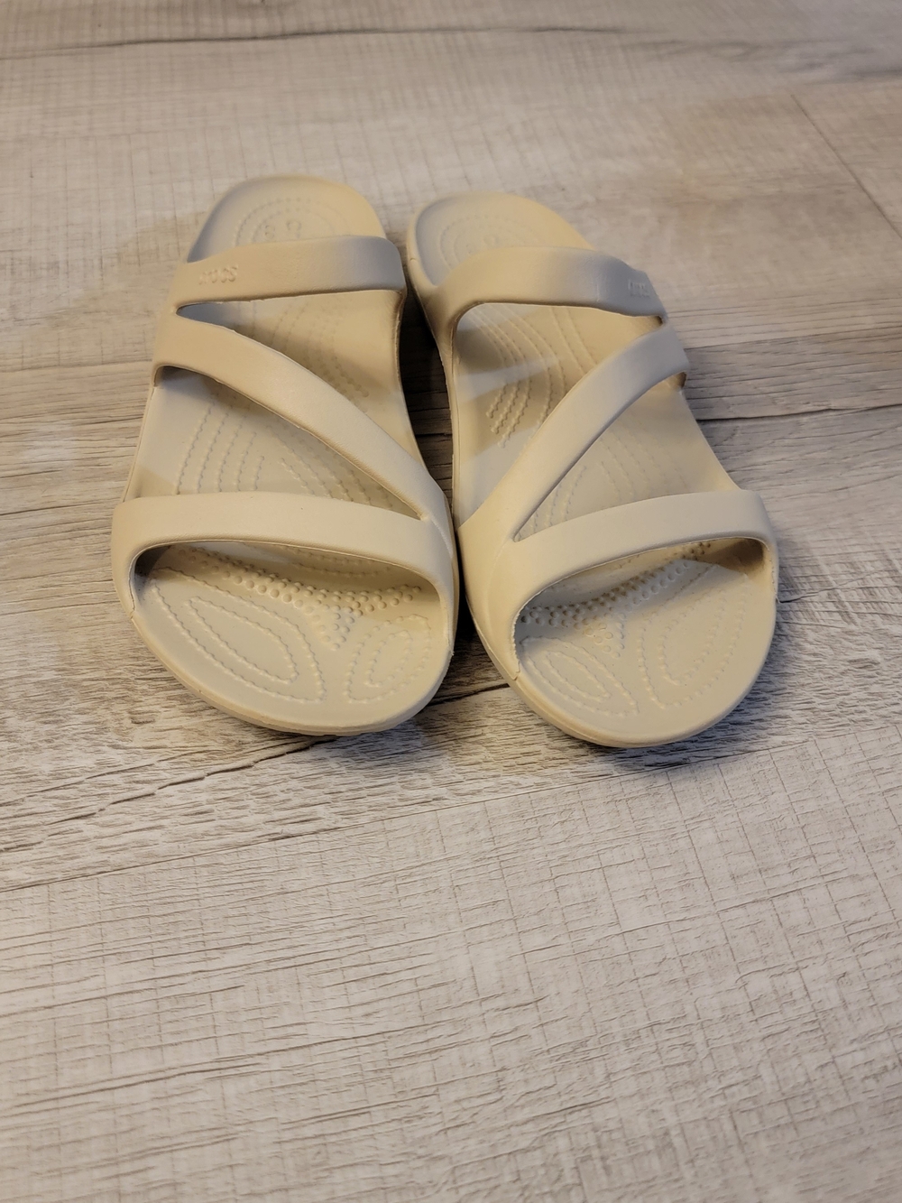 CROCS Women's Cream Strappy Slide Sandals